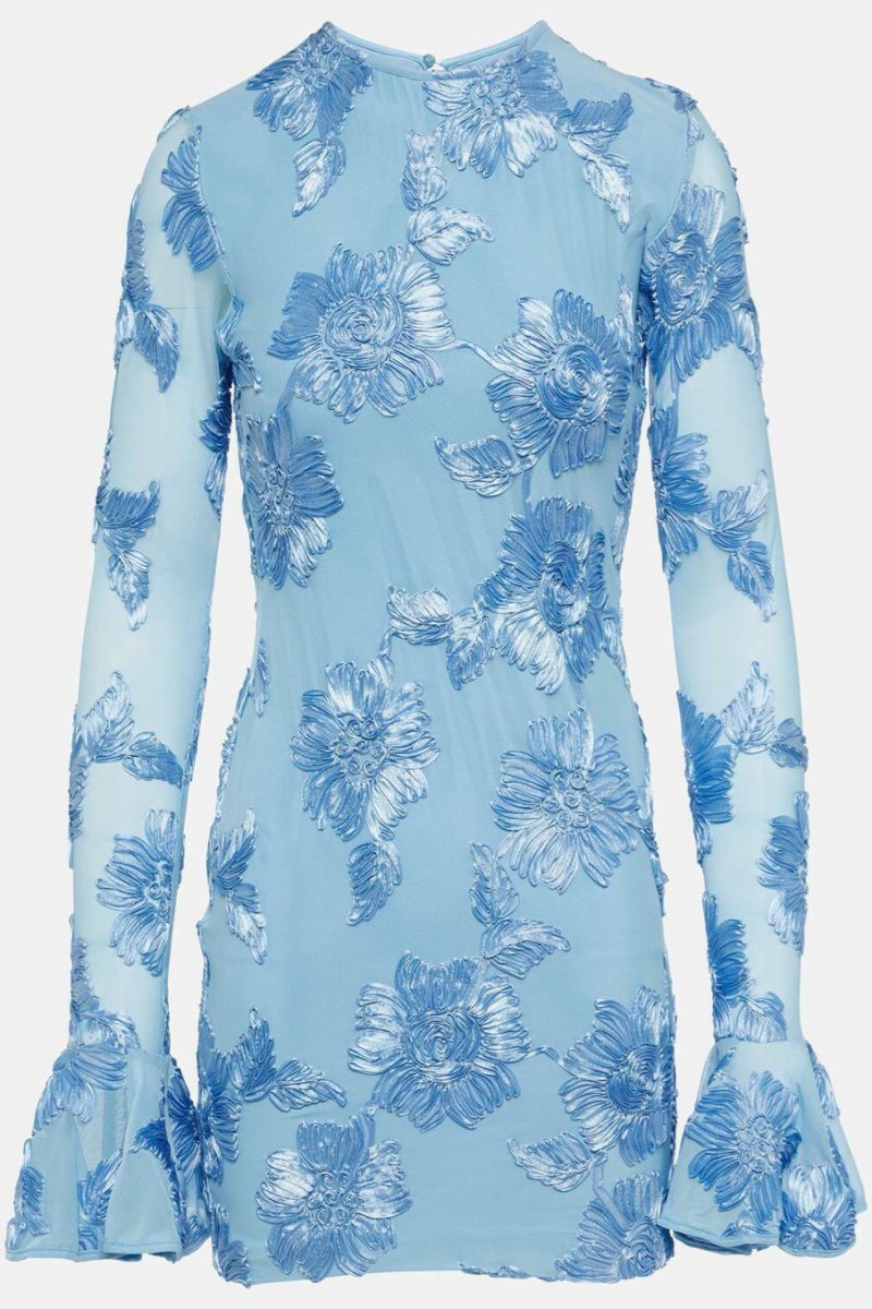 Aurora Embroidered Backless Mesh Mini Dress-ROVOLE