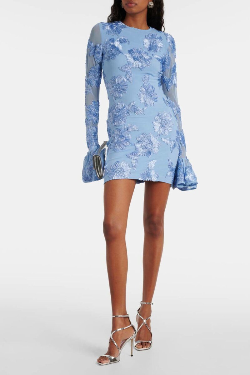 Aurora Embroidered Backless Mesh Mini Dress-ROVOLE