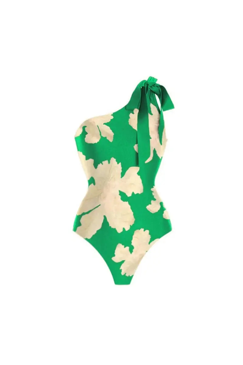 Belted Printed Swimsuits with Wrap Skirt Set-ROVOLE