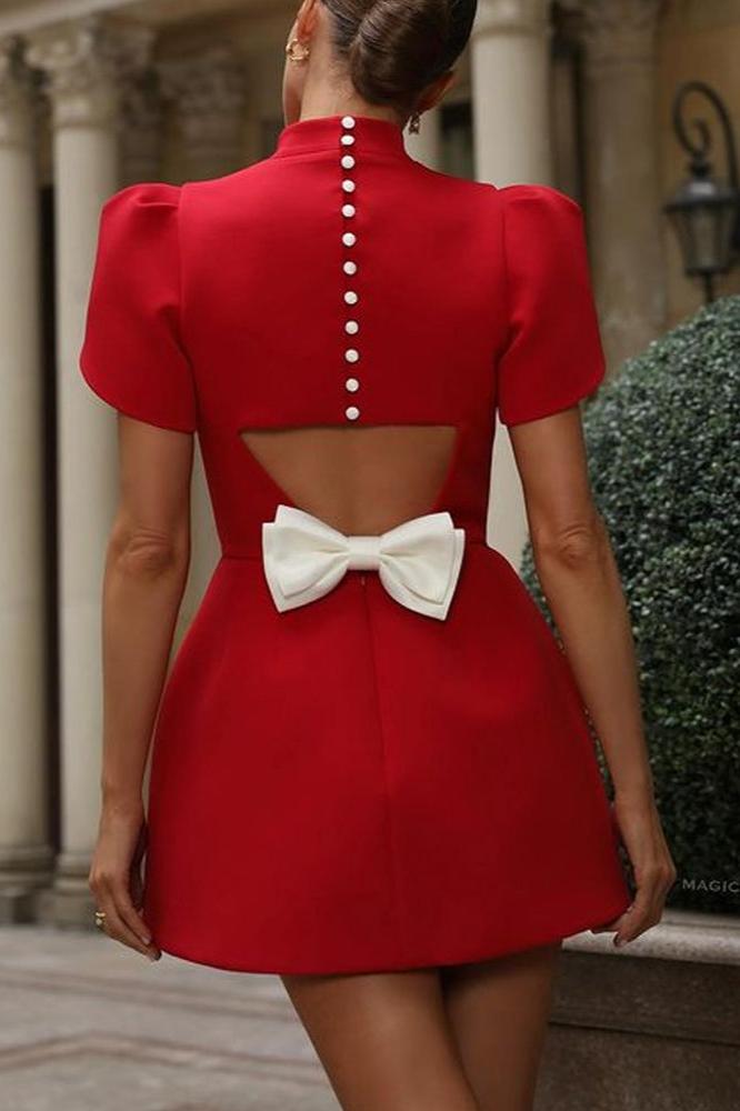 Fashion Temperament Bow Backless Dress-ROVOLE