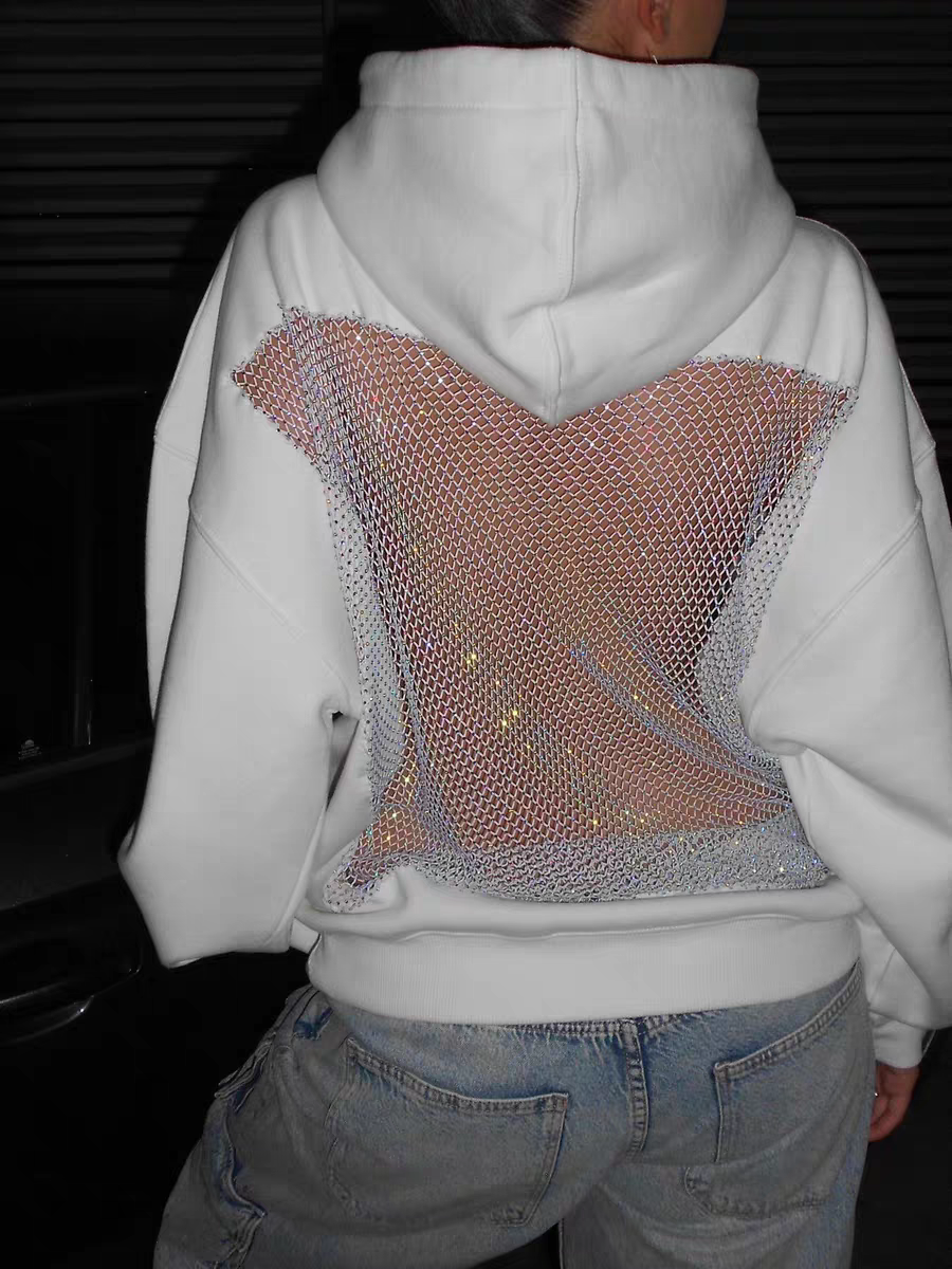 Diamond Mesh Paneled Open-Back Sweatshirt