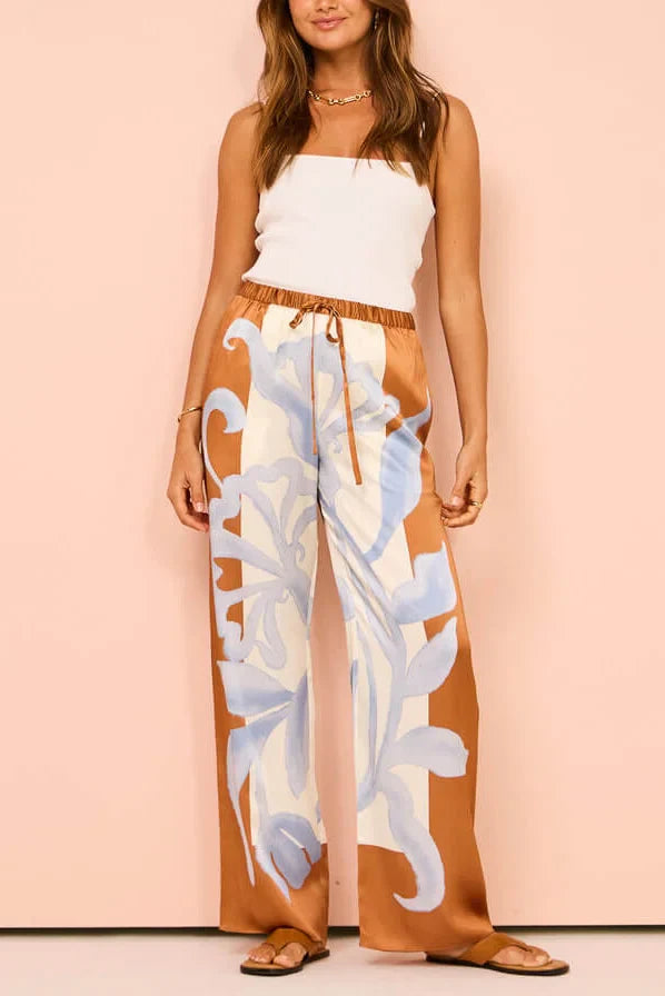Exquisite Contrast Tie-Dye Floral Loose Pants Set-ROVOLE