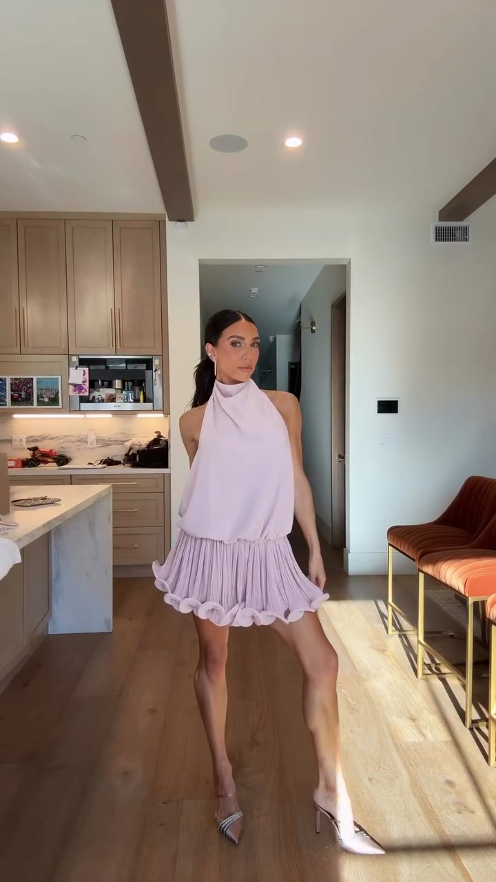 Light Pink Halter Neck Mini Dress-ROVOLE