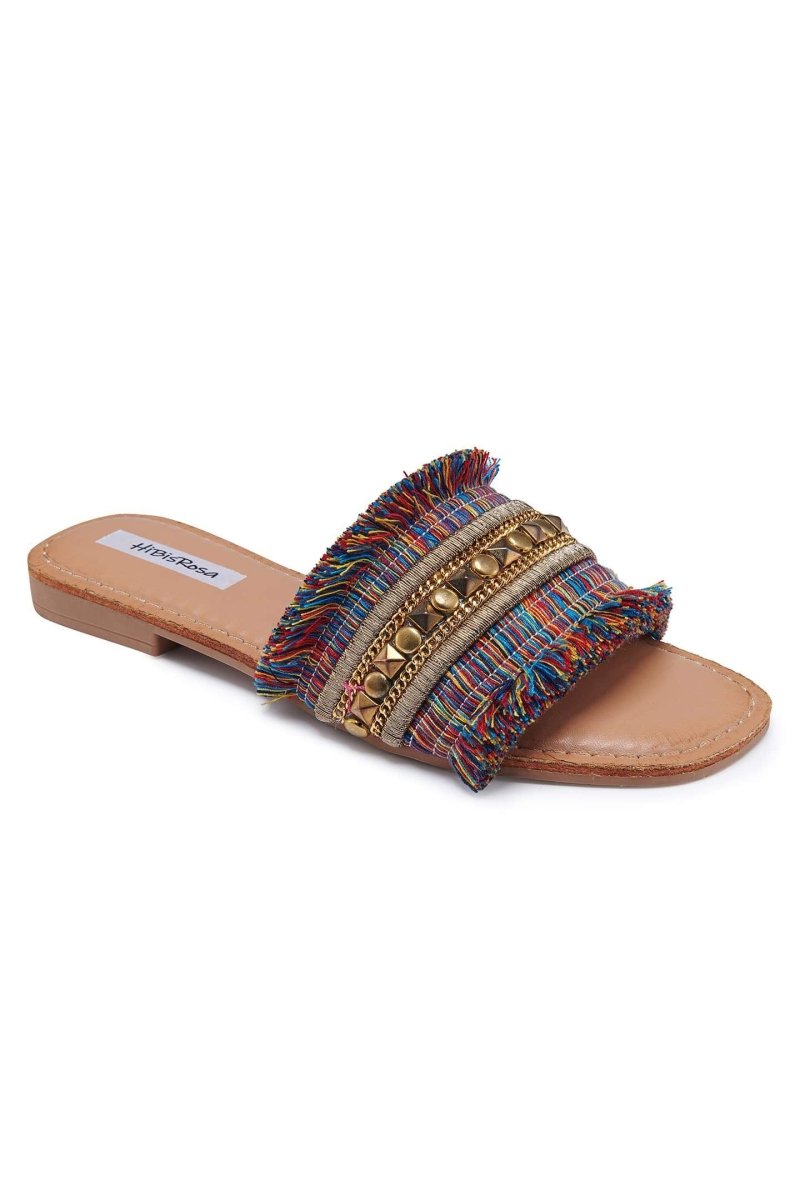 Belinda Metal Decored Flat Sandals-ROVOLE