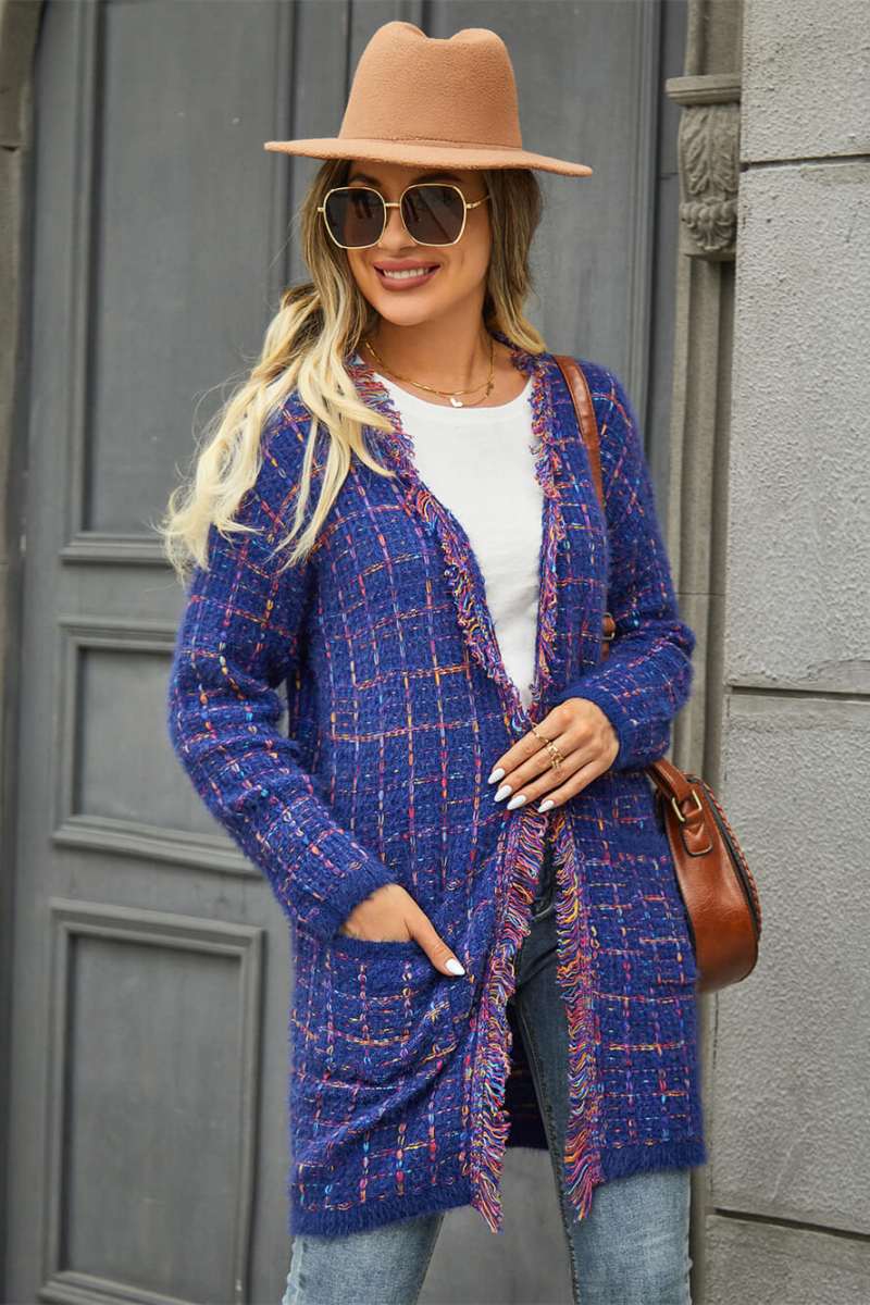 Pate Pocketed Knit Cardigan - Blue-ROVOLE