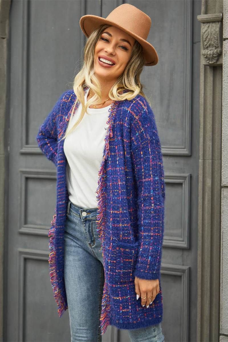 Pate Pocketed Knit Cardigan - Blue-ROVOLE