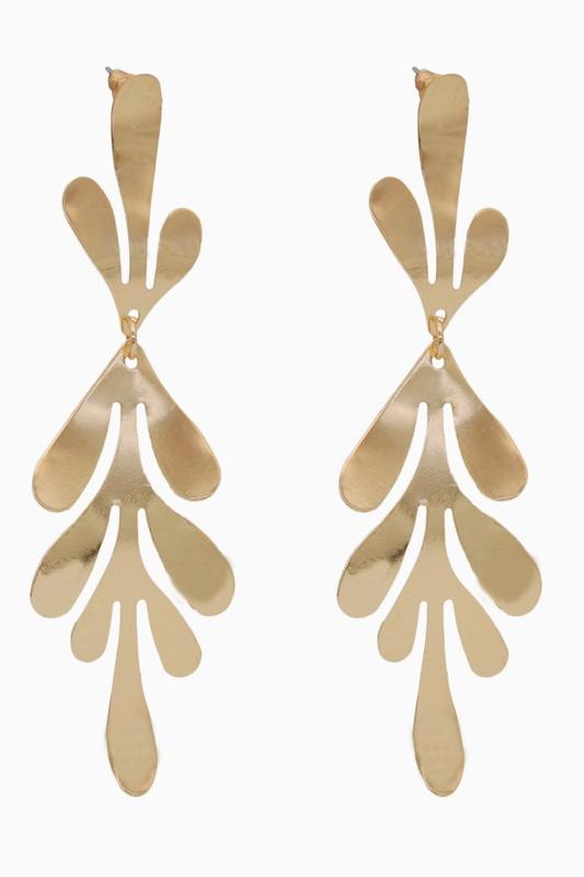 Brass Leaf Dangle Earrings-ROVOLE