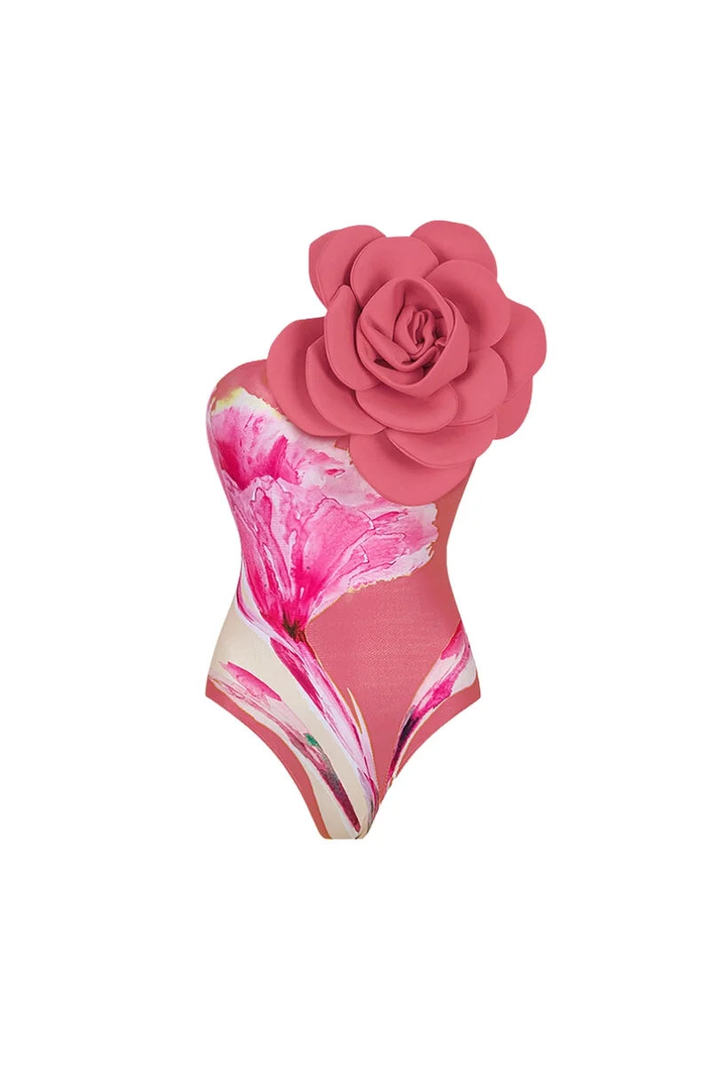 3D Floral Pink Print Swimsuit Set-ROVOLE