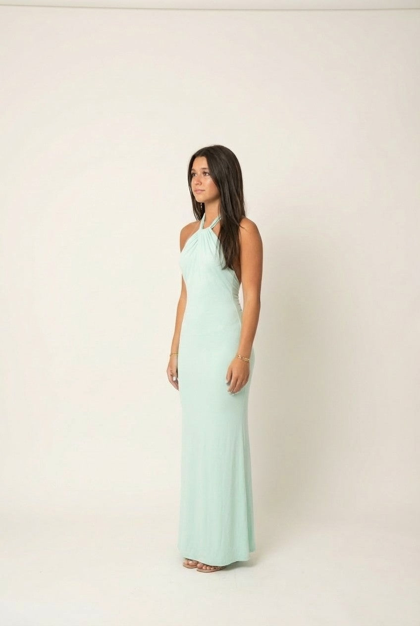 Celestia Halter Mint Maxi Dress