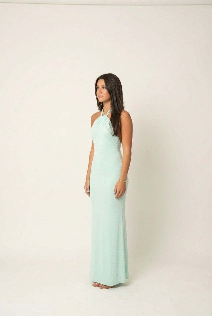 Celestia Halter Mint Maxi Dress