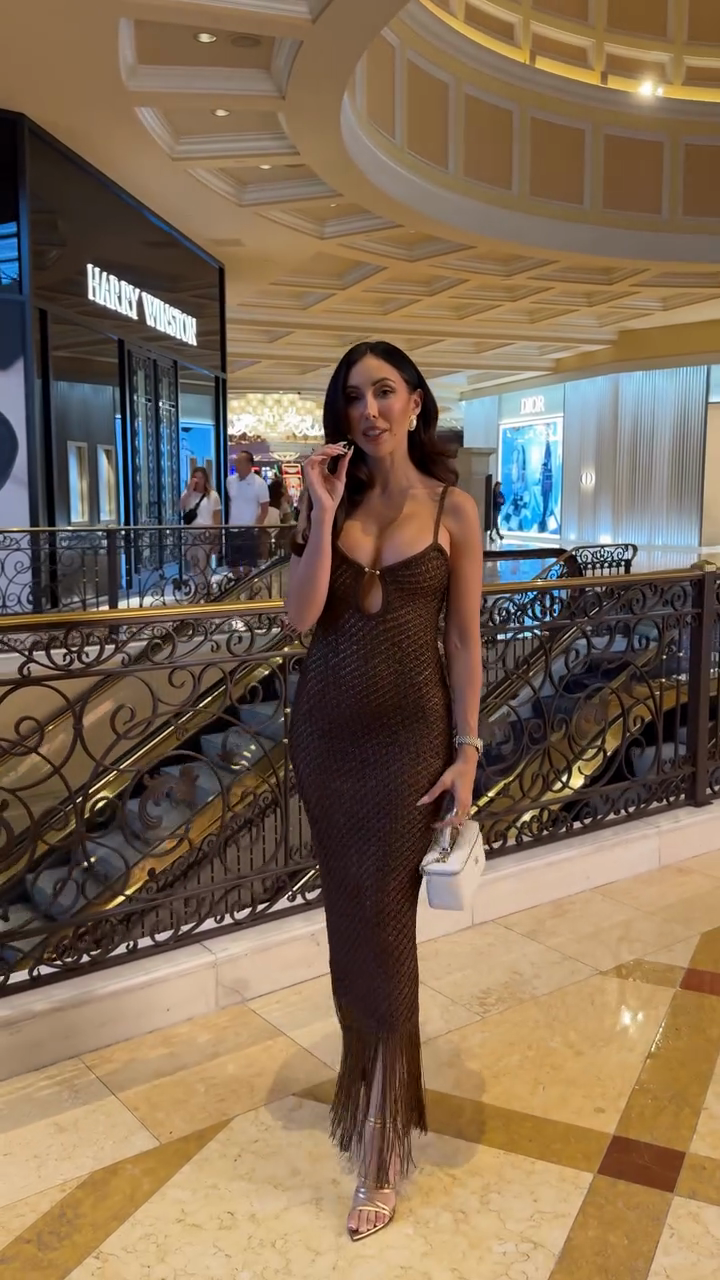 Brown Sequin Fringe Maxi Dress