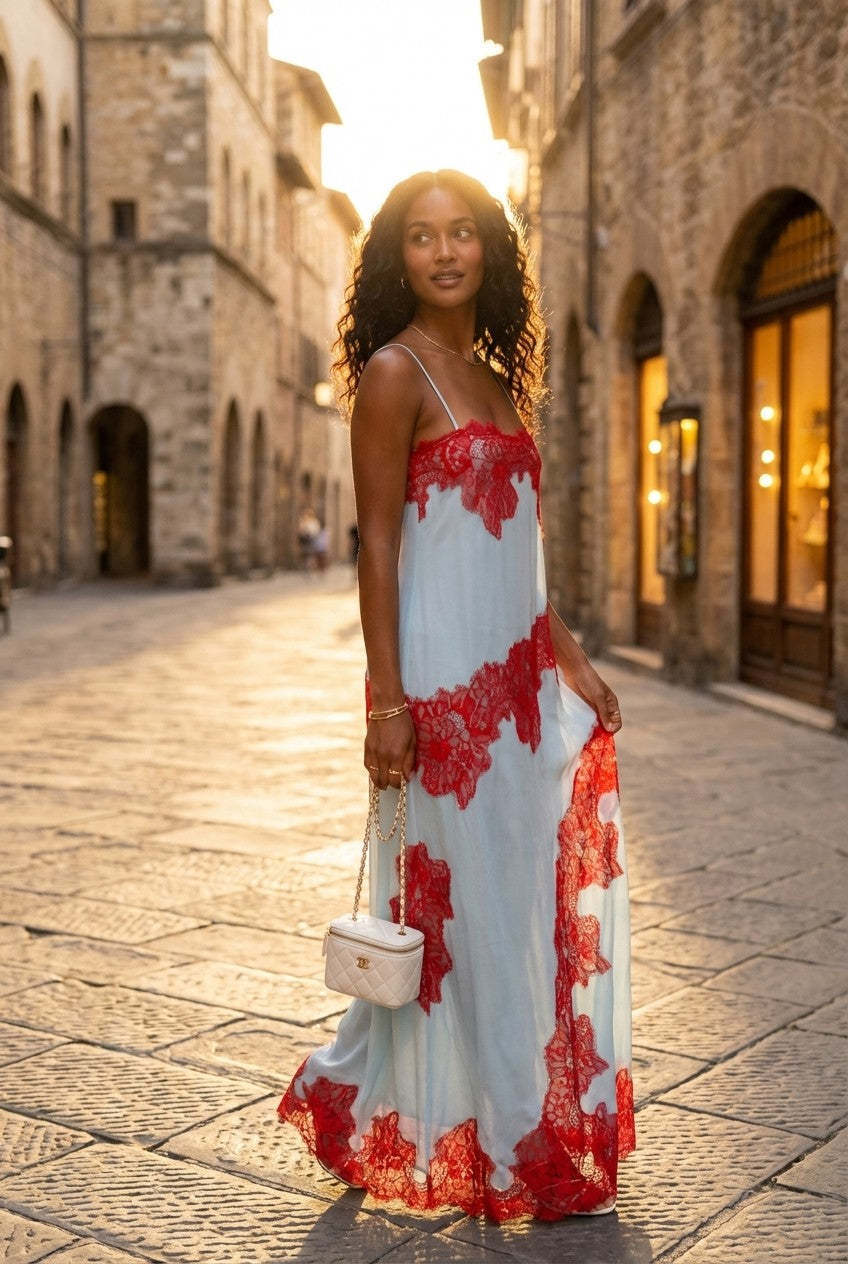 Celestine Lace‑Trim Satin Slip Maxi Dress