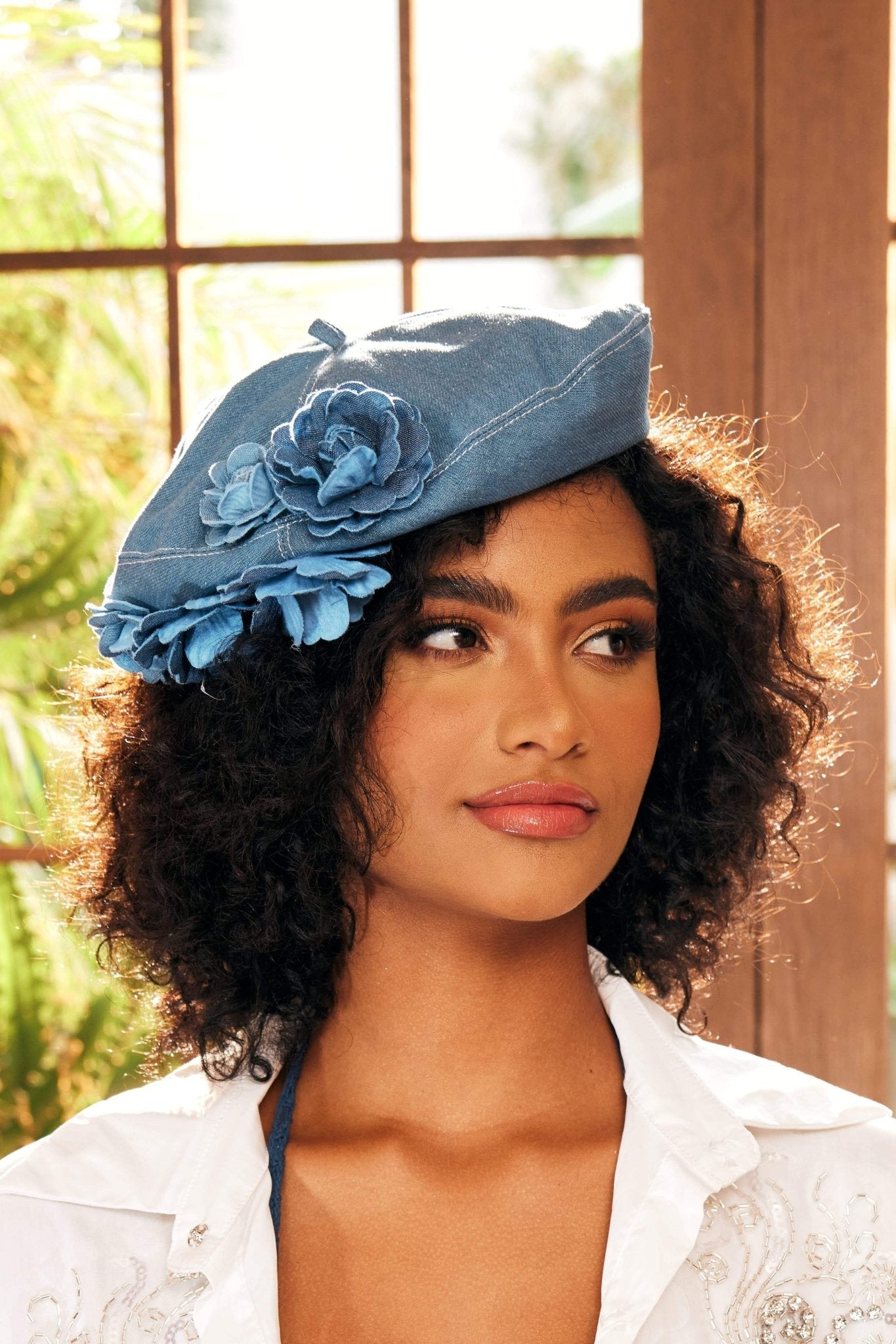 Camellia Denim Beret Hat-ROVOLE