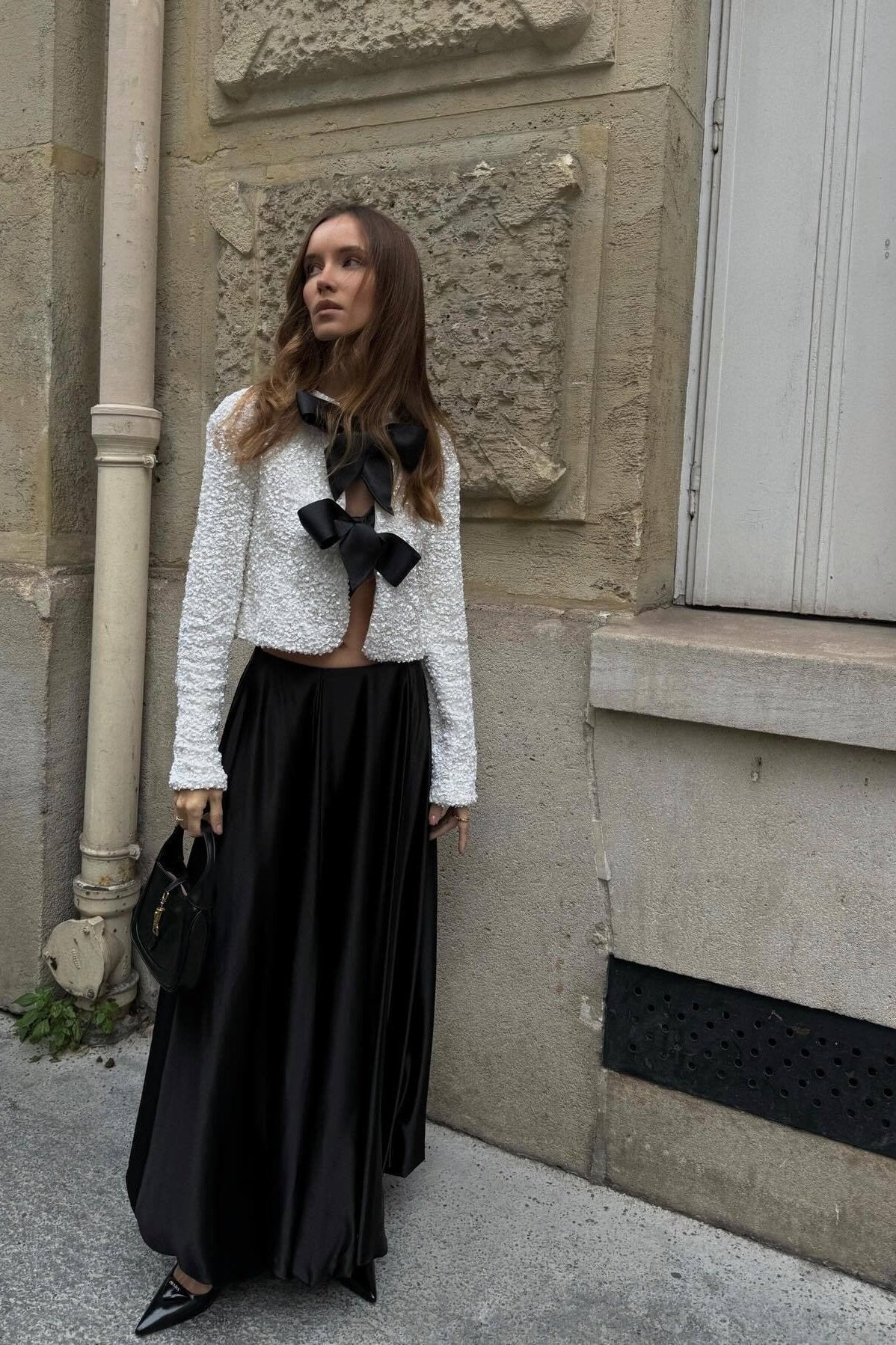 Cara Bow-tie Sequins Coat-ROVOLE