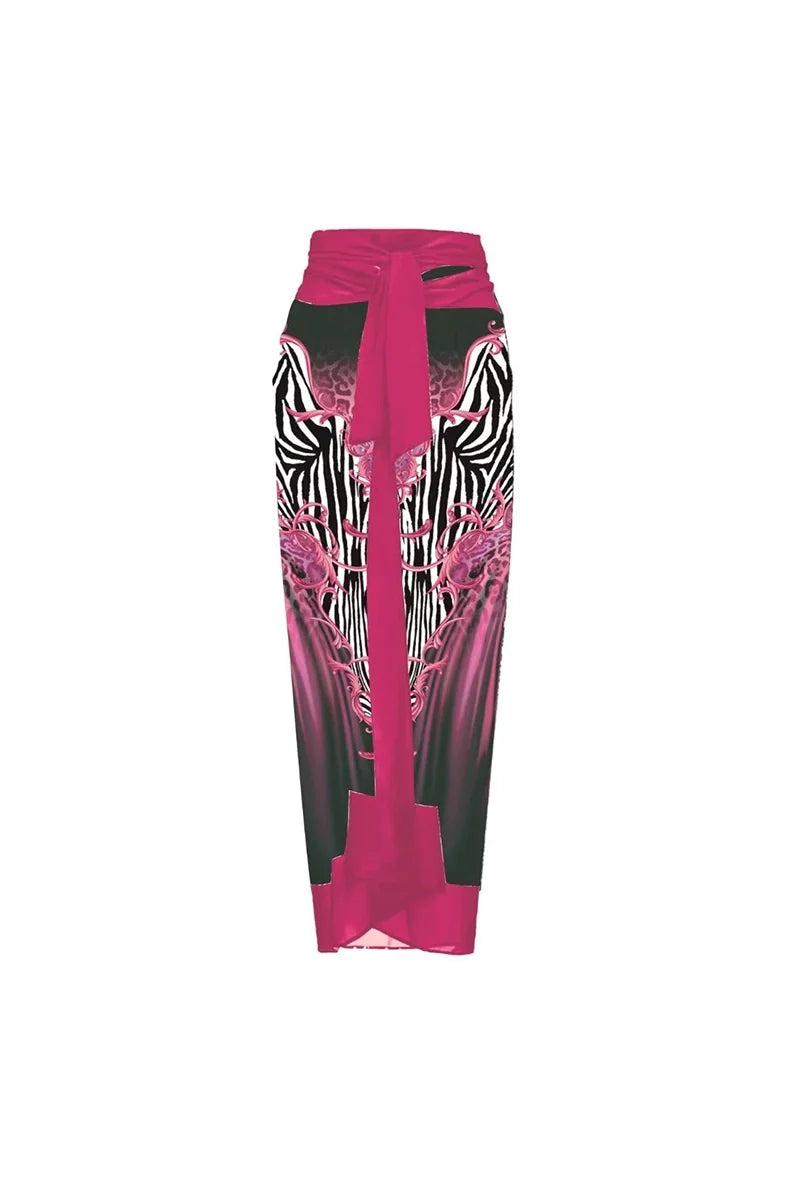 Magenta Floral Print 3D Flower Swimsuit-ROVOLE