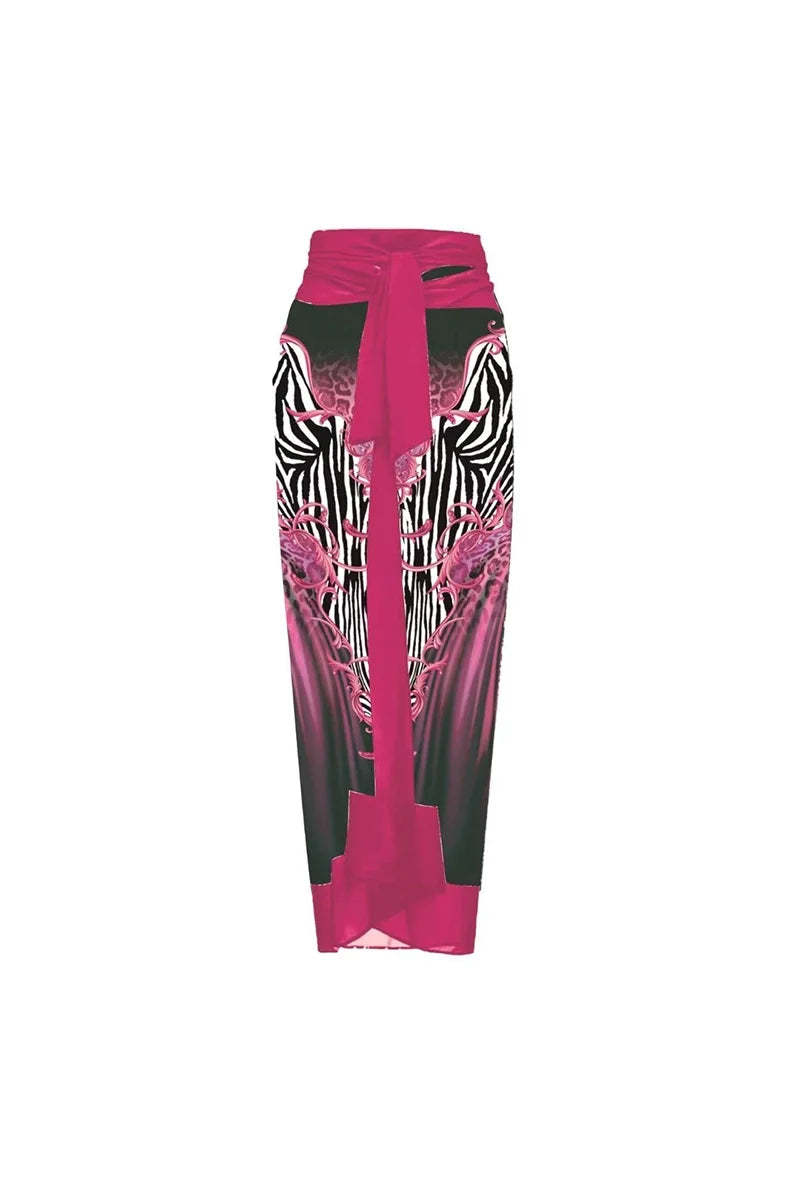 Magenta Floral Print 3D Flower Swimsuit-ROVOLE
