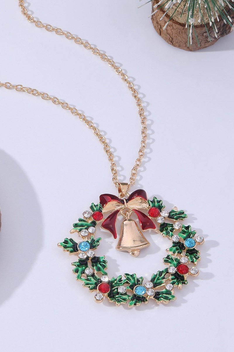 Christmas Wreath Bell Pendant Necklace-ROVOLE