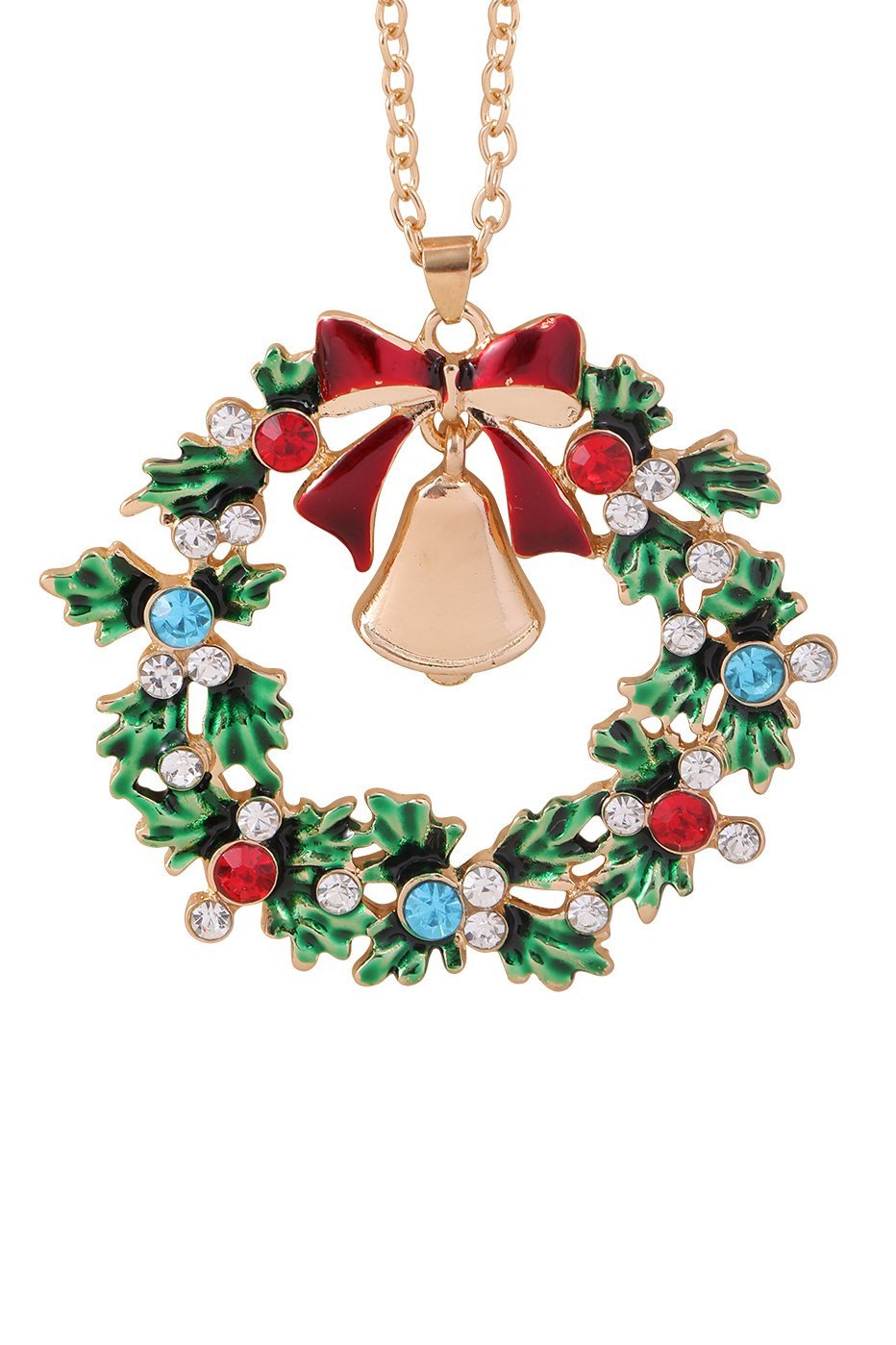 Christmas Wreath Bell Pendant Necklace-ROVOLE