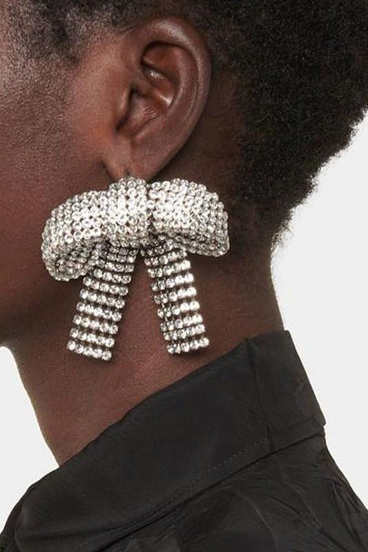 Crystal-embellished Bow Earrings-ROVOLE