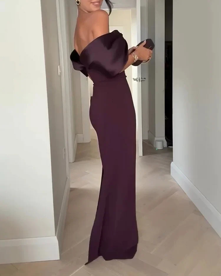 Solid color satin stitching dress