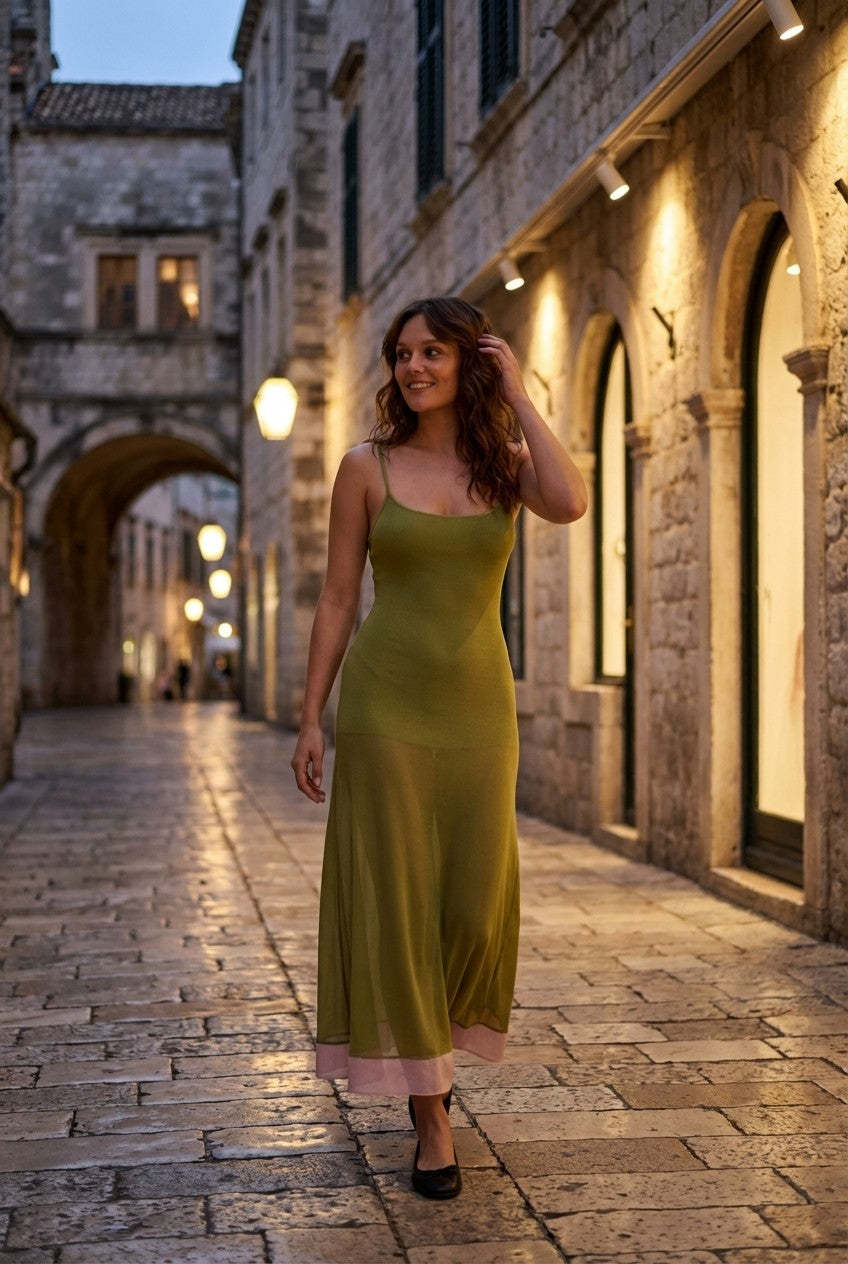 Sheer Muse Ribbed Knit Contrast Midi Dress