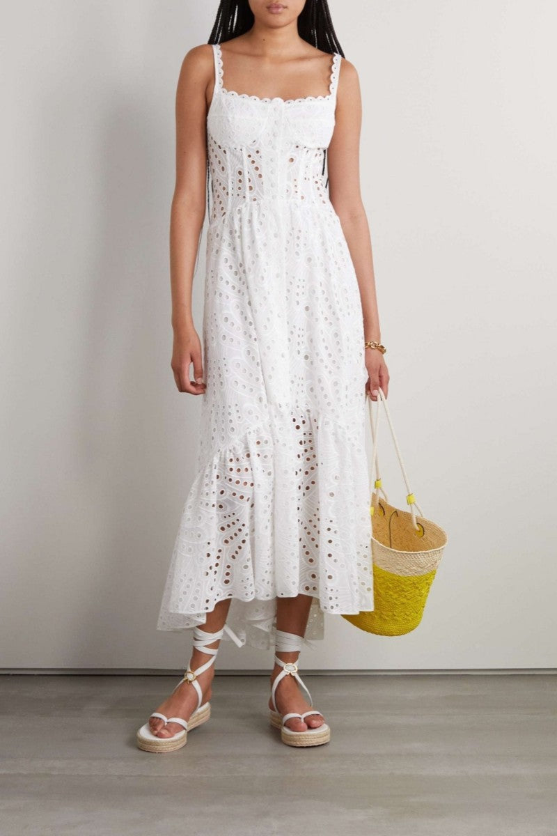 Dolly Embroidered Lace Midi Bustier Dress-ROVOLE