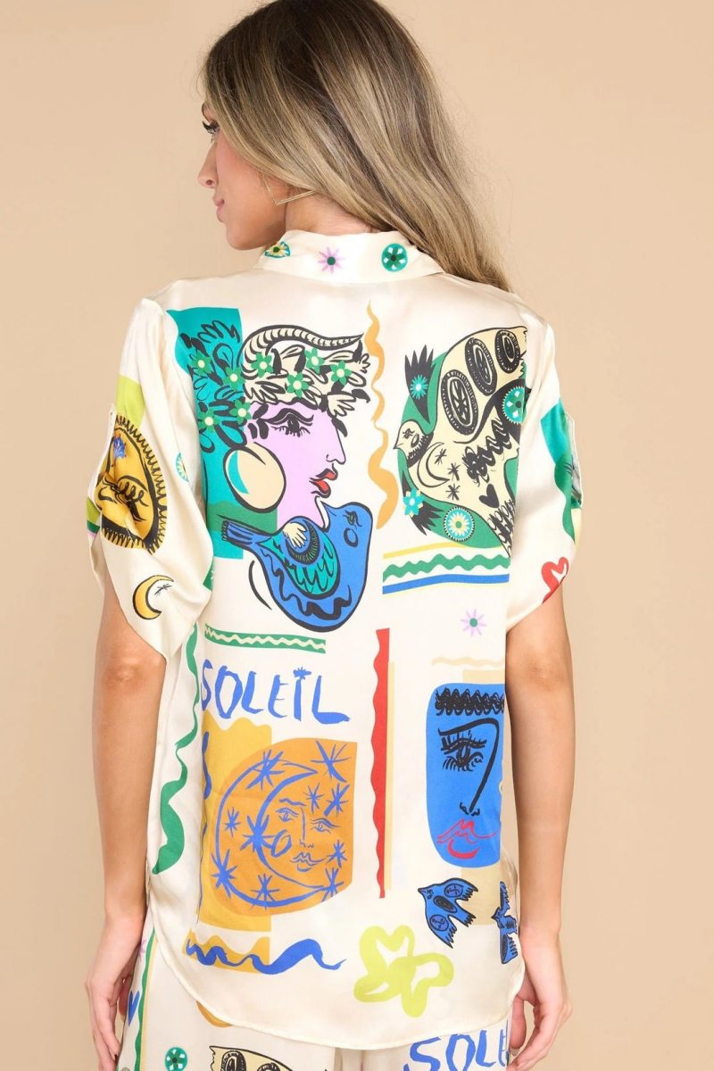Oversized Ivory Print Shirt Pants Set-ROVOLE