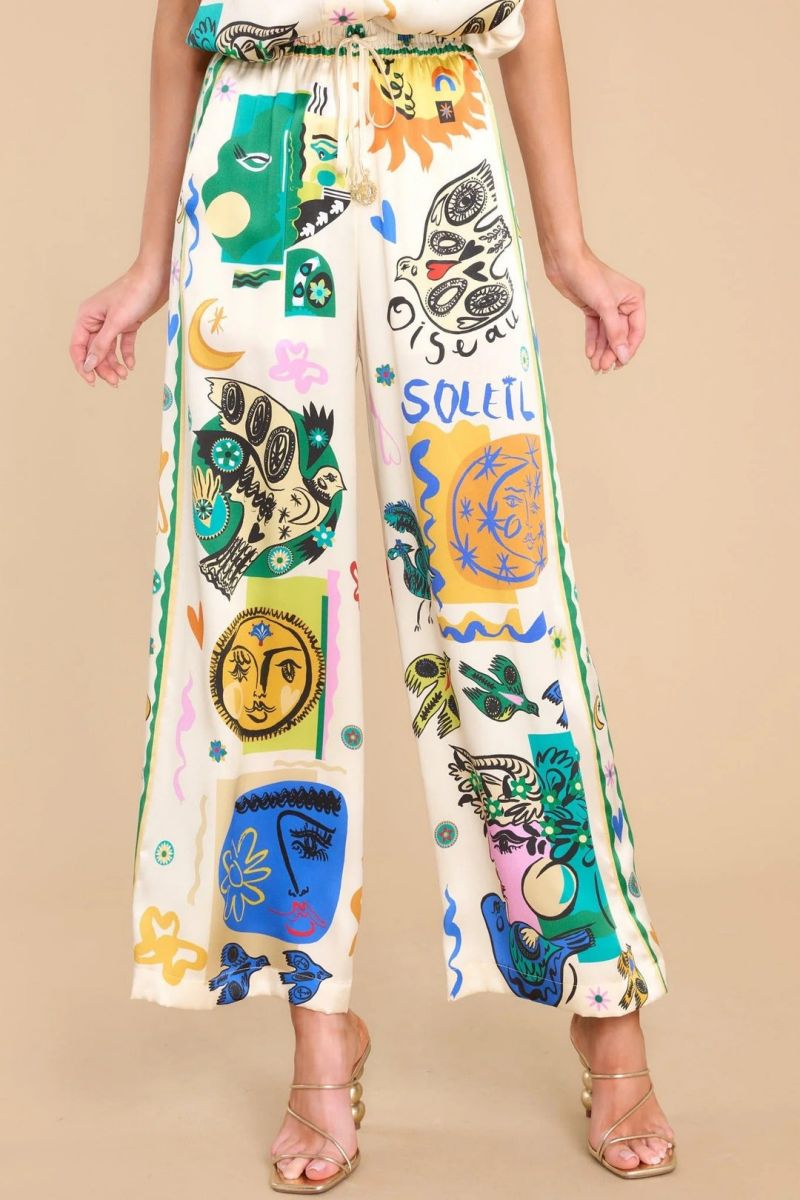 Oversized Ivory Print Shirt Pants Set-ROVOLE