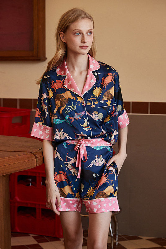 Blue Constellation Shorts Pajama Set-ROVOLE