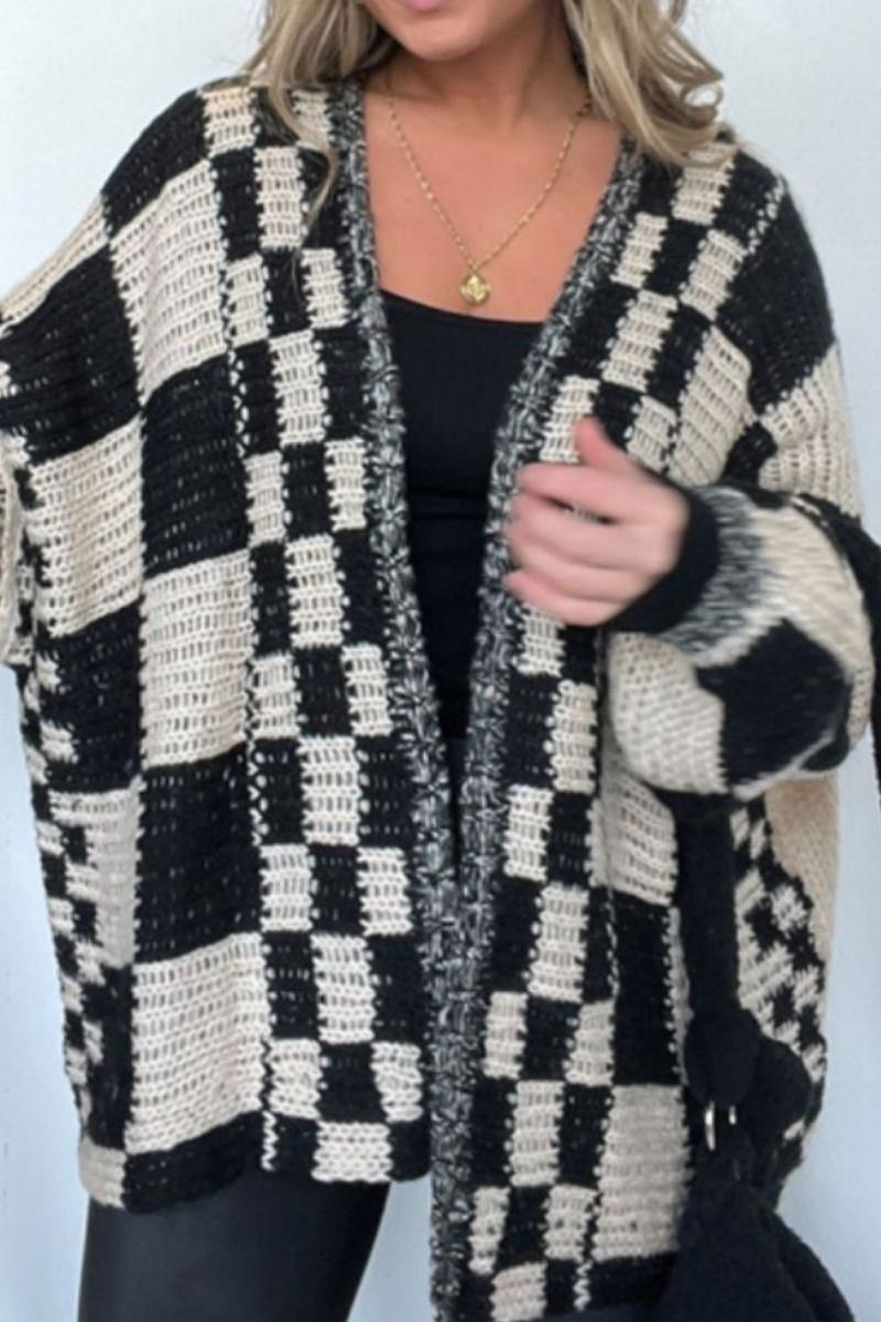 Plaid Open Front Long Sleeve Cardigan-ROVOLE