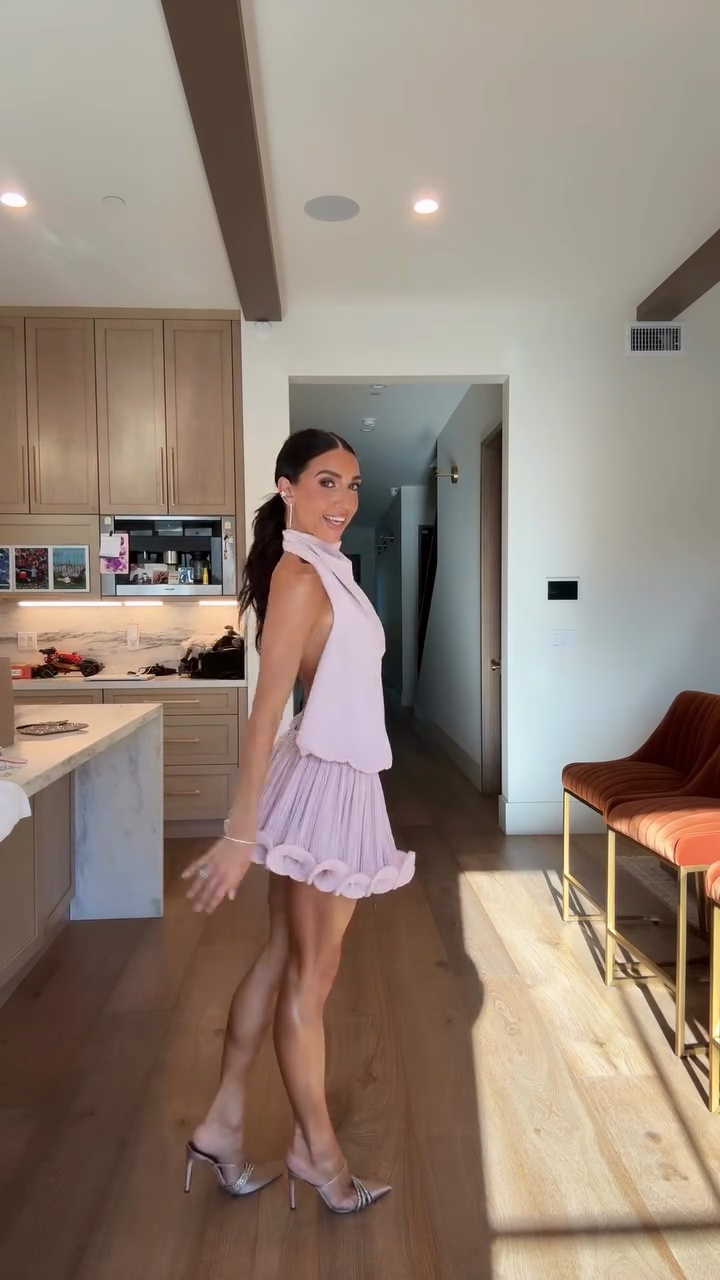 Light Pink Halter Neck Mini Dress-ROVOLE