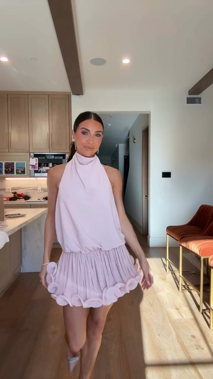 Light Pink Halter Neck Mini Dress-ROVOLE