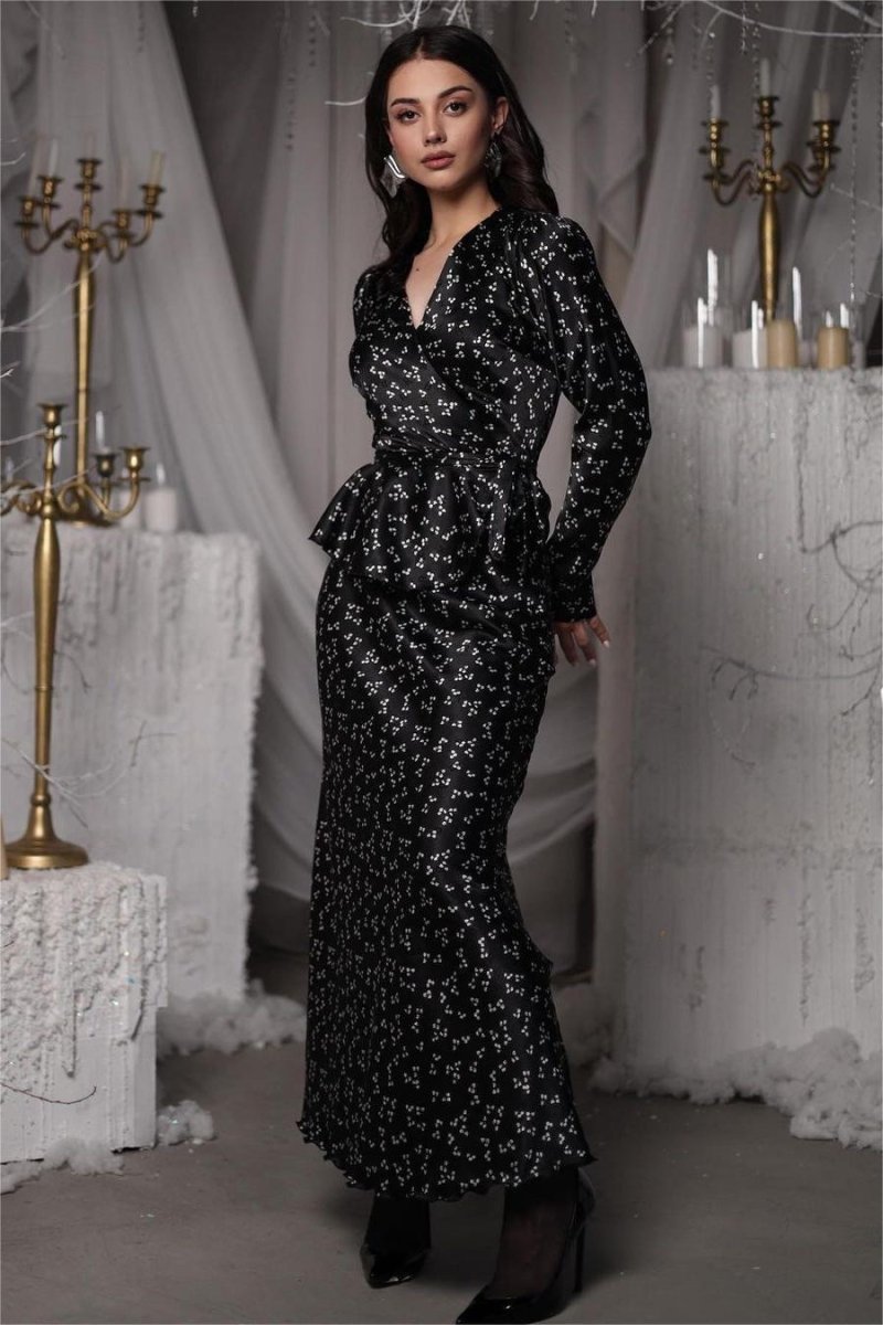 Eileen Floral Wrap Lace-Up Blouse & Maxi Skirt Set-ROVOLE