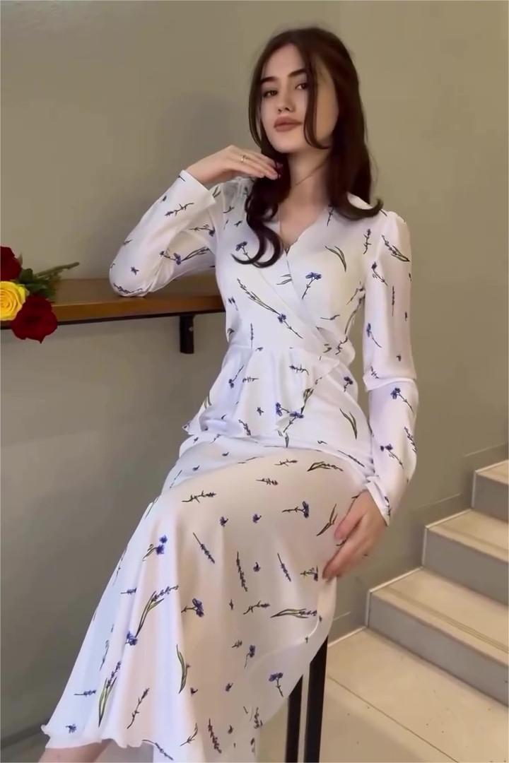 Eileen Floral Wrap Lace-Up Blouse & Maxi Skirt Set-ROVOLE