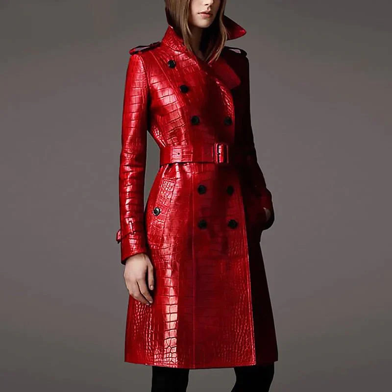Elegant Leather Trench Coat-ROVOLE