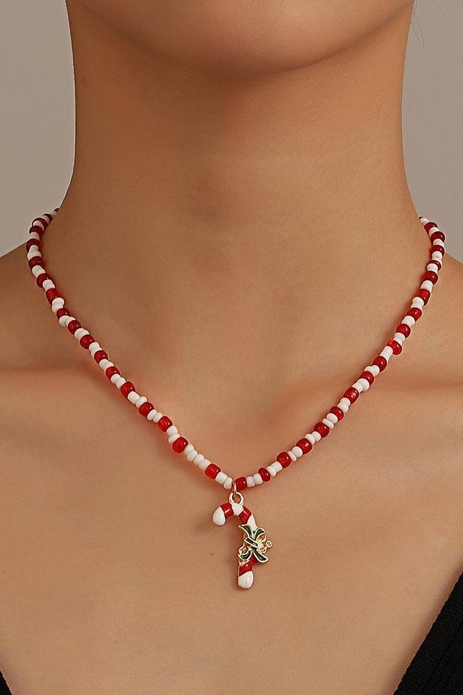 Enamelled Candy Cane Beaded Necklace-ROVOLE