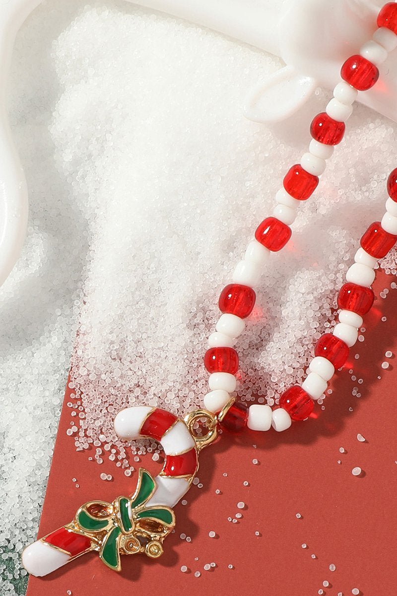Enamelled Candy Cane Beaded Necklace-ROVOLE