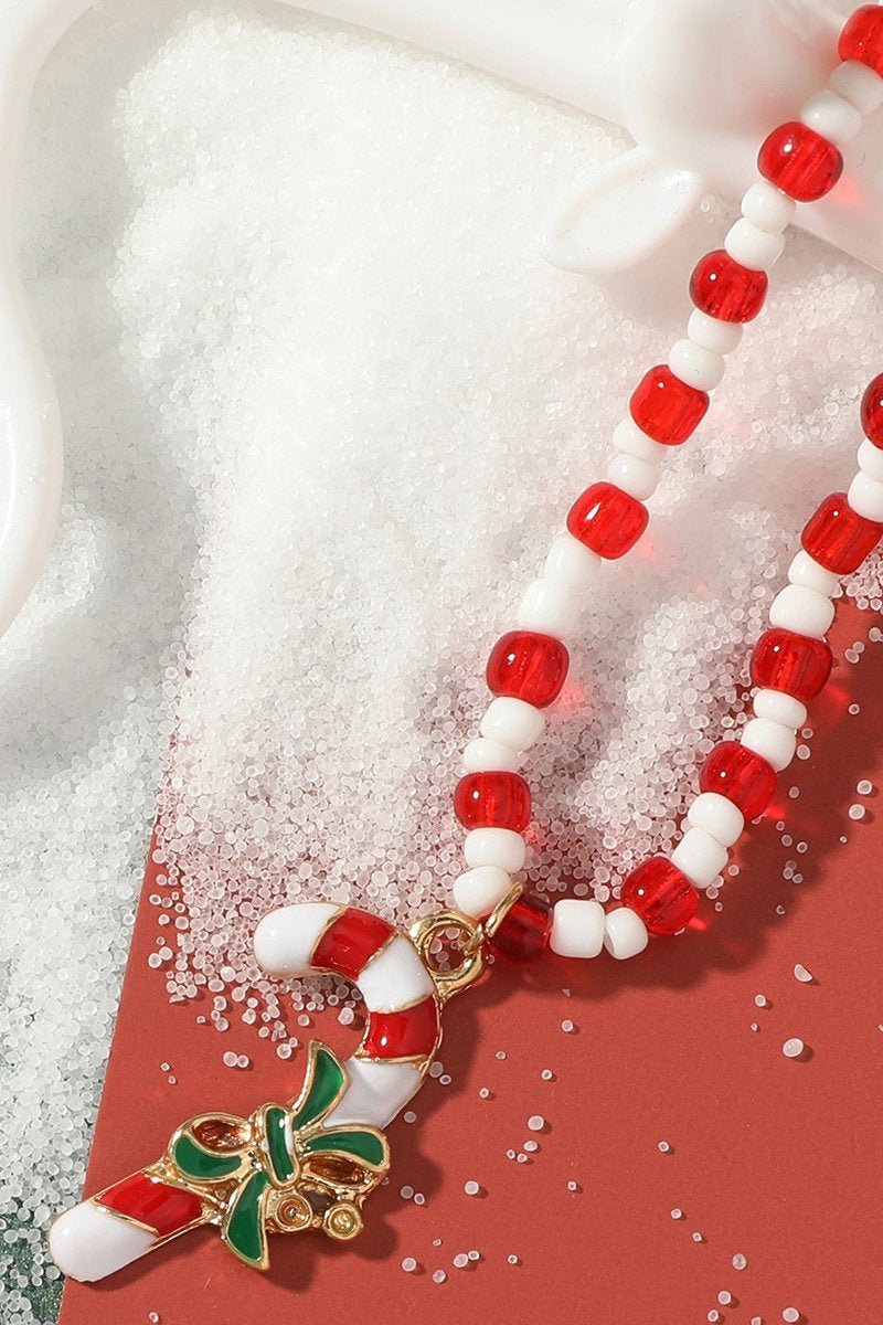 Enamelled Candy Cane Beaded Necklace-ROVOLE