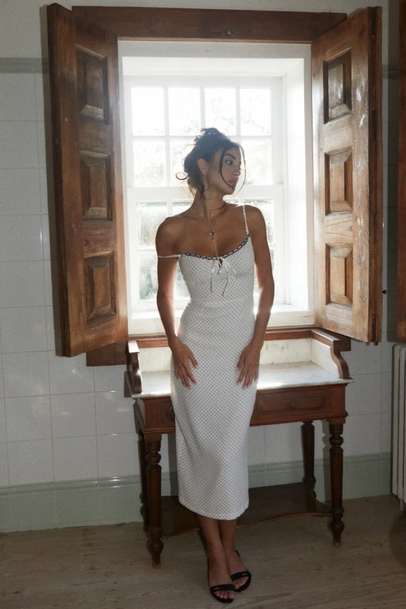 Polka Dot Hip  Midi Dress-ROVOLE