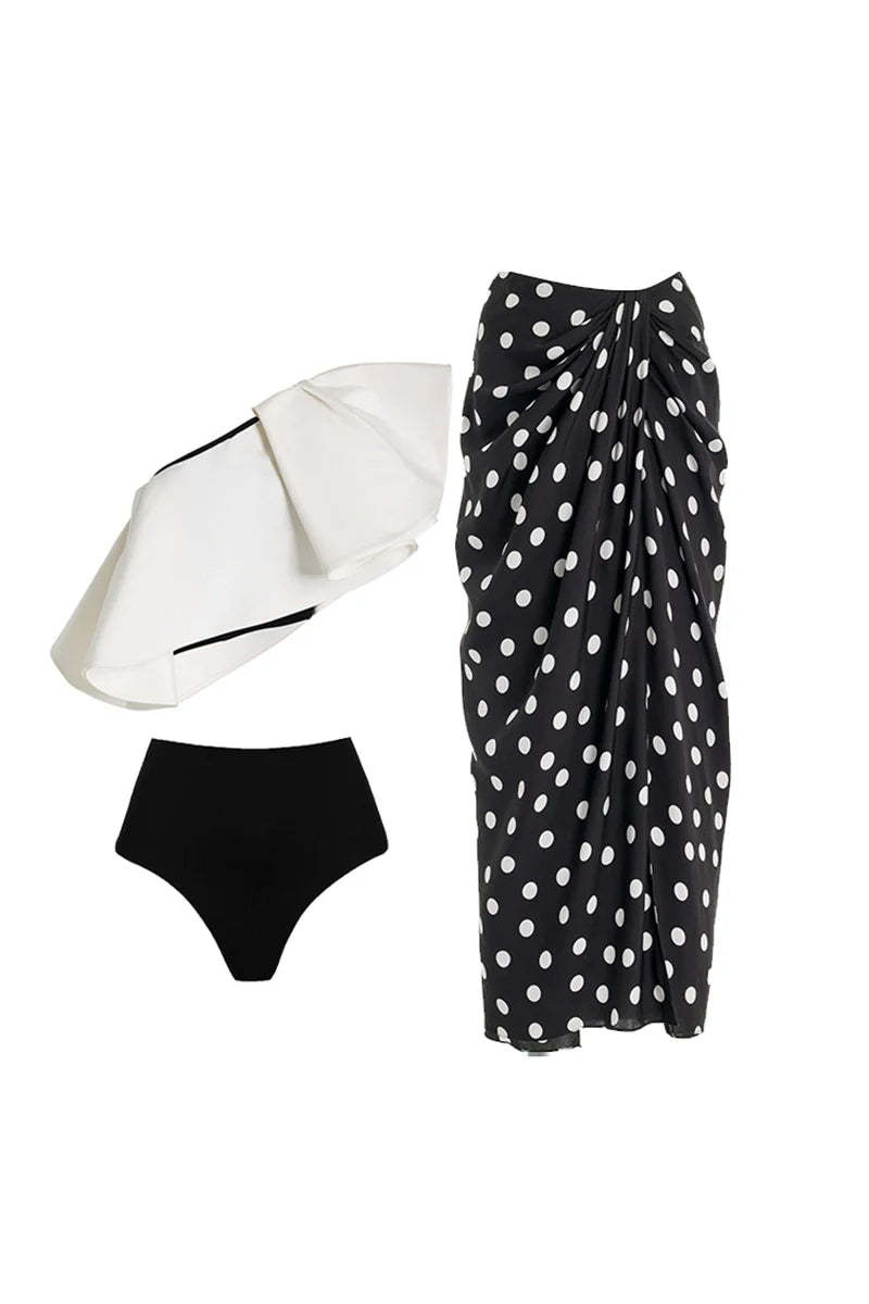 Bikini Set with Polka Dot Wrap Skirt-ROVOLE