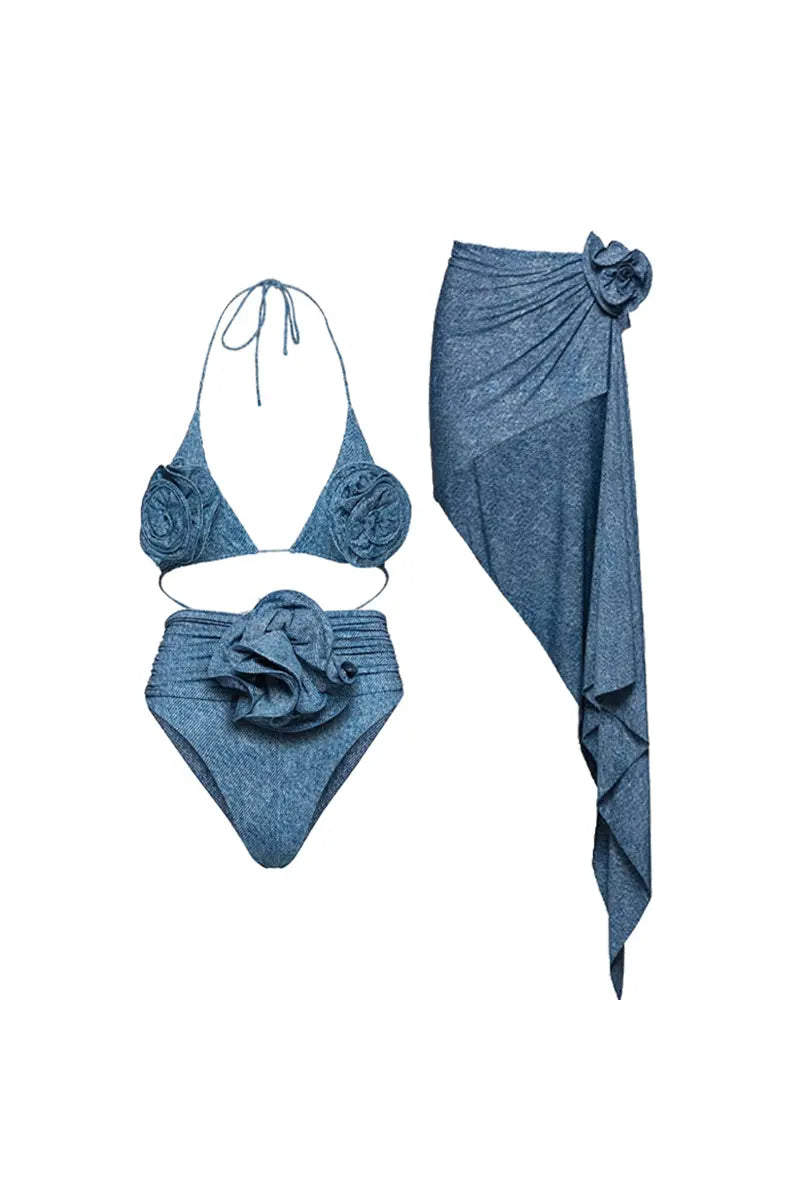 3D Floral Halter Sexy Bikini Set-ROVOLE