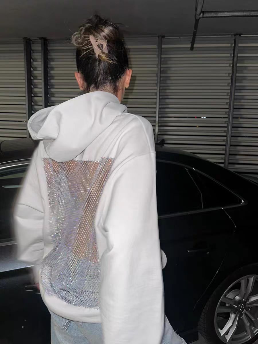 Diamond Mesh Paneled Open-Back Sweatshirt