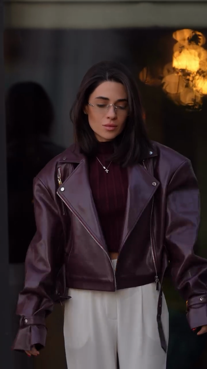 Burgundy Leather Biker Jacket-ROVOLE