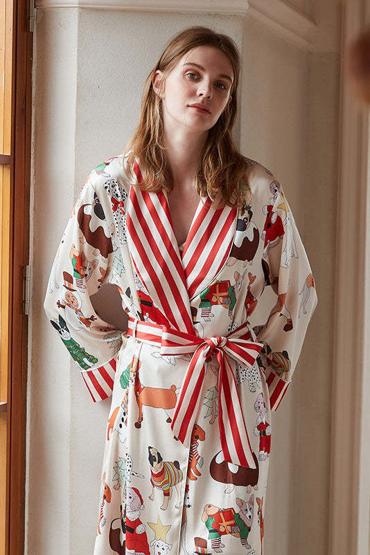 Christmas Dog Print Robe Set-ROVOLE