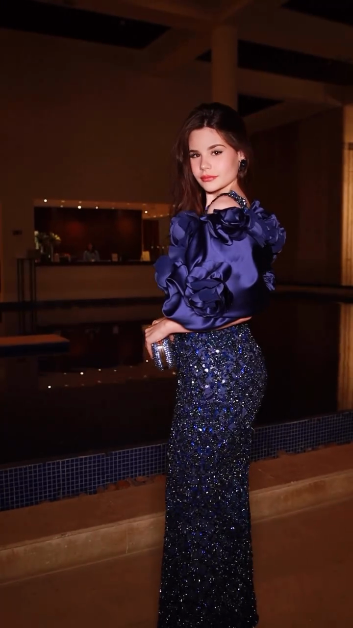 Royal Blue Sequined Evening Gown-ROVOLE