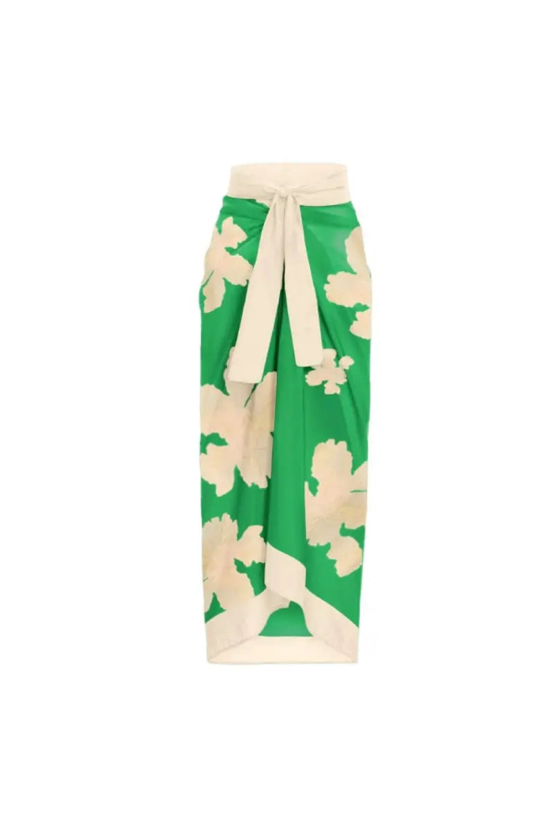 Belted Printed Swimsuits with Wrap Skirt Set-ROVOLE