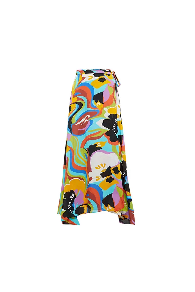 Deep V Halter Neck Print Sexy Swimsuit Set-ROVOLE