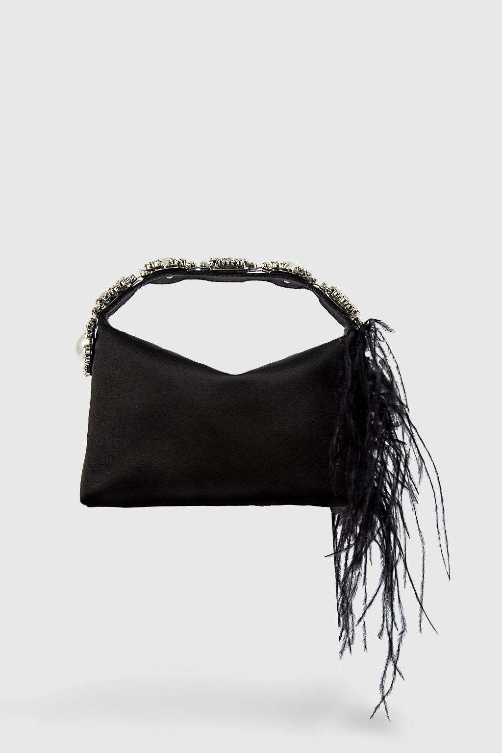 Feather Diamante Satin Bento Bag-ROVOLE