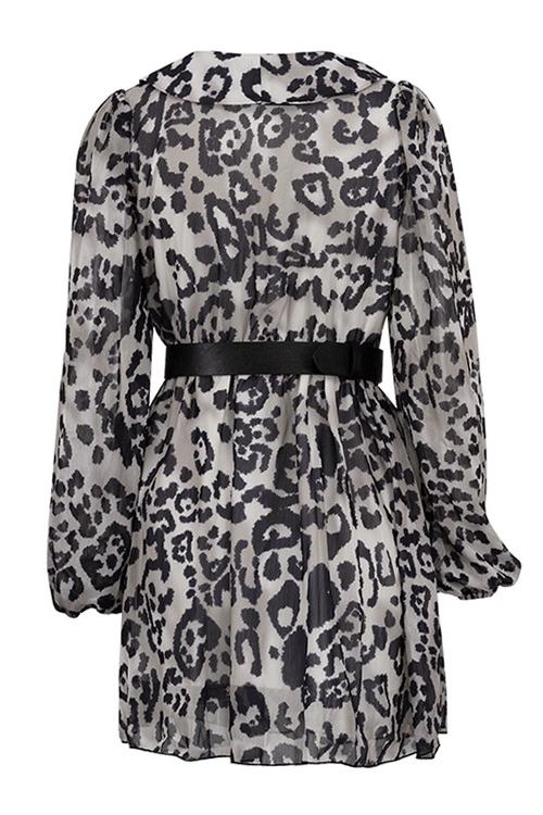 Gail Printed V-neck Belted Chiffon Mini Dress-ROVOLE
