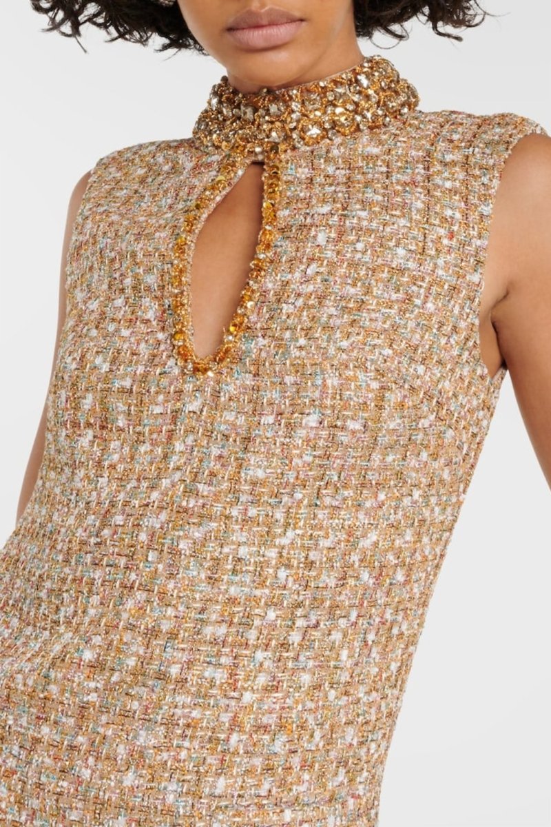 Gill Tweed Embellished Mini Tweed Dress-ROVOLE